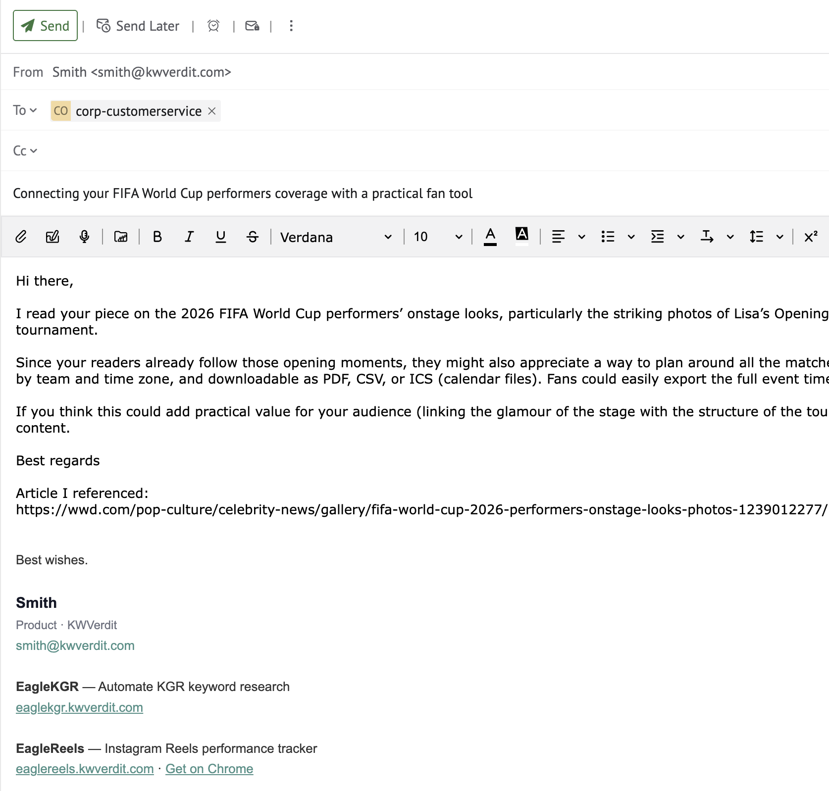 Outreach email draft when the target page has no comment form